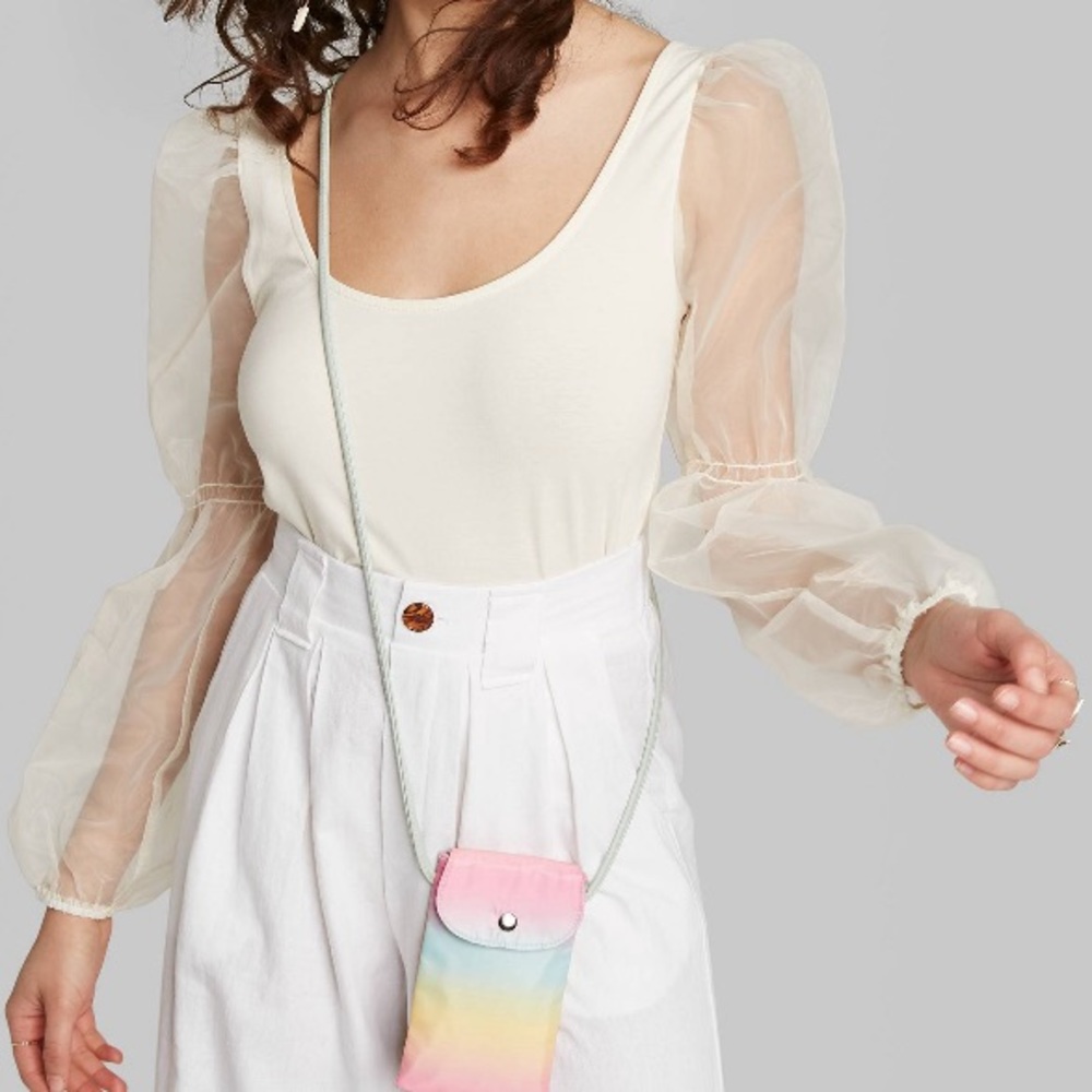 Sheer Balloon Long Sleeve Scoop Neck Fitted Top